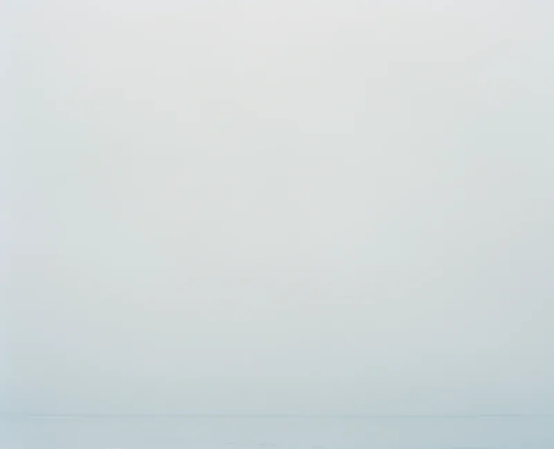 Untitled IV — the most abstract seascape in the series, nearly all pale white with the horizon barely visible, Santa Monica Bay. Medium format film by Alex Hoerner.